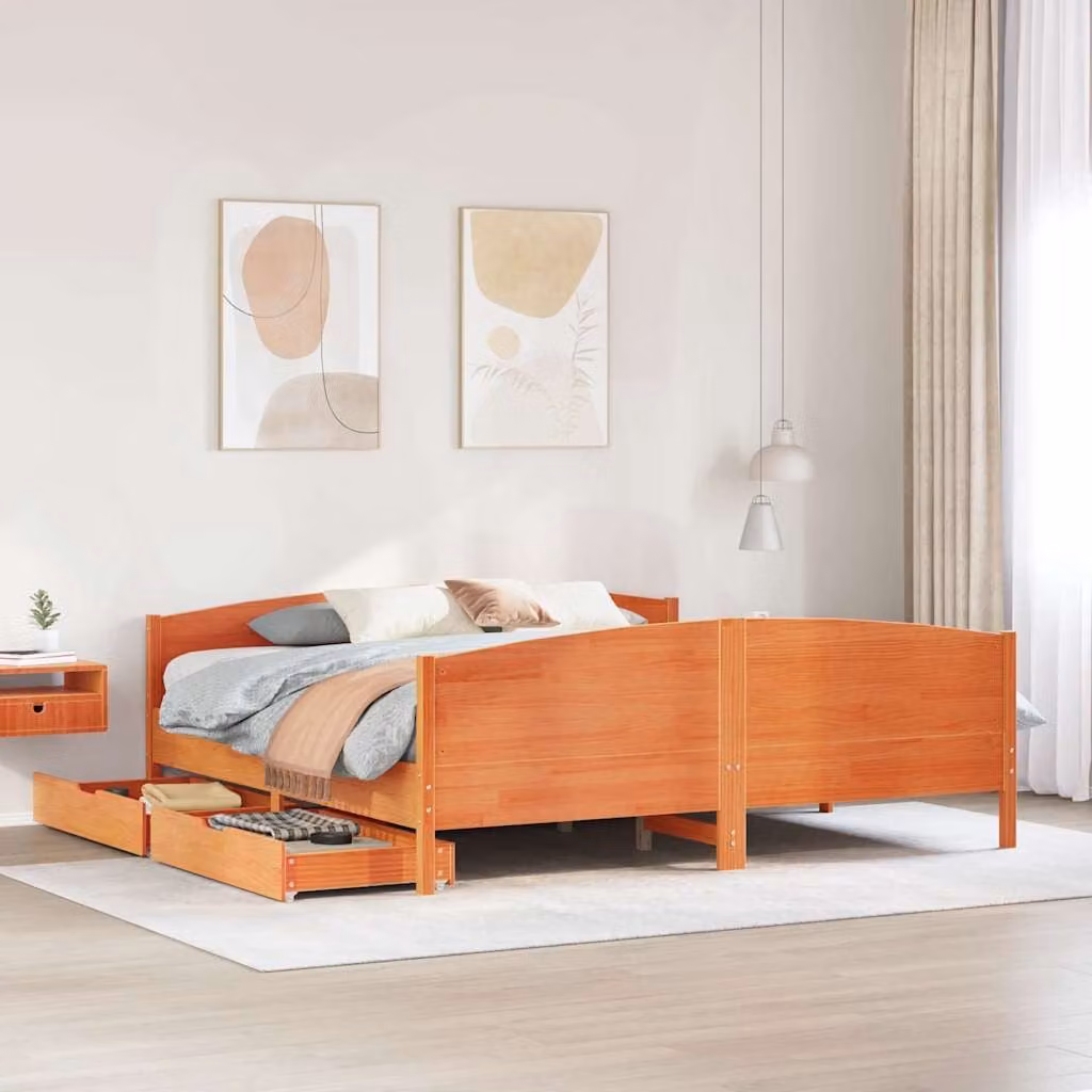 Letto in legno di pino rustico vidaXL marrone cera con cassetti L/P/H: 180 x 200 x 74,5 cm