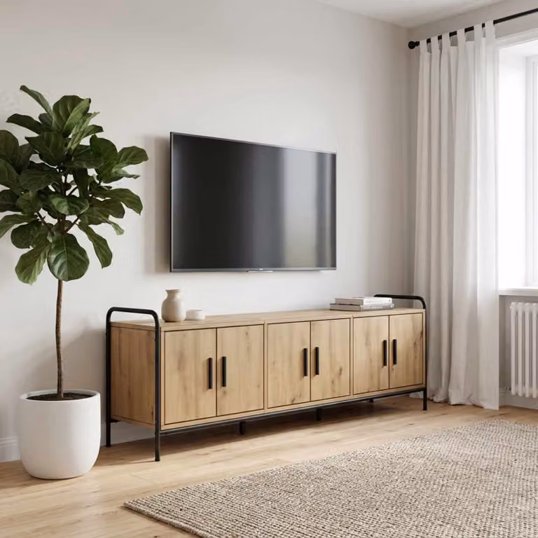 Mobile TV vidaXL moderno in legno e metallo marrone L/P/H: 146 x 33 x 50 cm