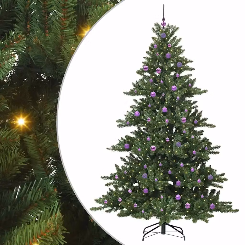 Albero di Natale Artificiale Moderno vidaXL Verde con Luci LED Bianco Caldo in PVC e Metallo, Altezza: 240 cm – 2