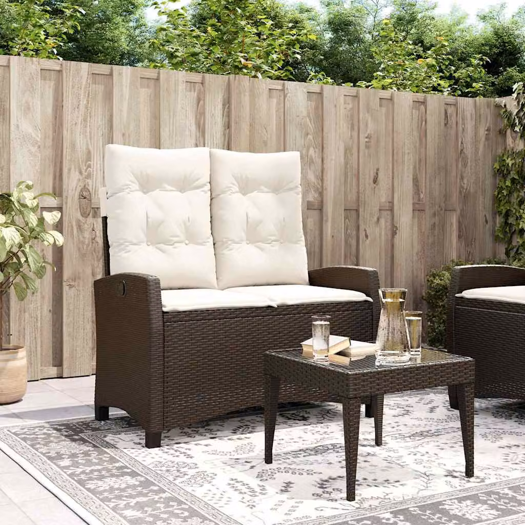 vidaXL Panca Reclinabile da Giardino in Polyrattan e Metallo con Cuscini Marrone e Bianco
