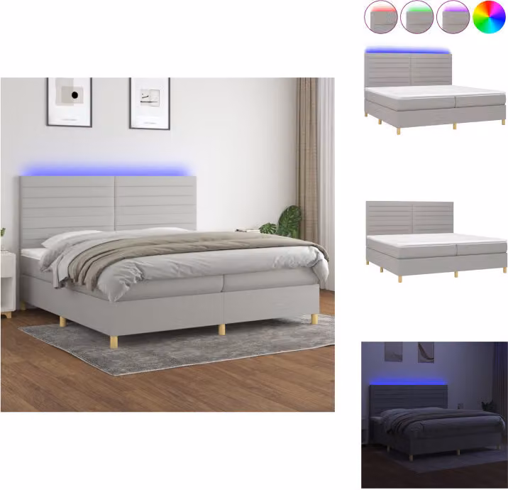 vidaXL Letto a molle con materasso e tessuto LED grigio chiaro 200x200 cm - Letti e strutture letto