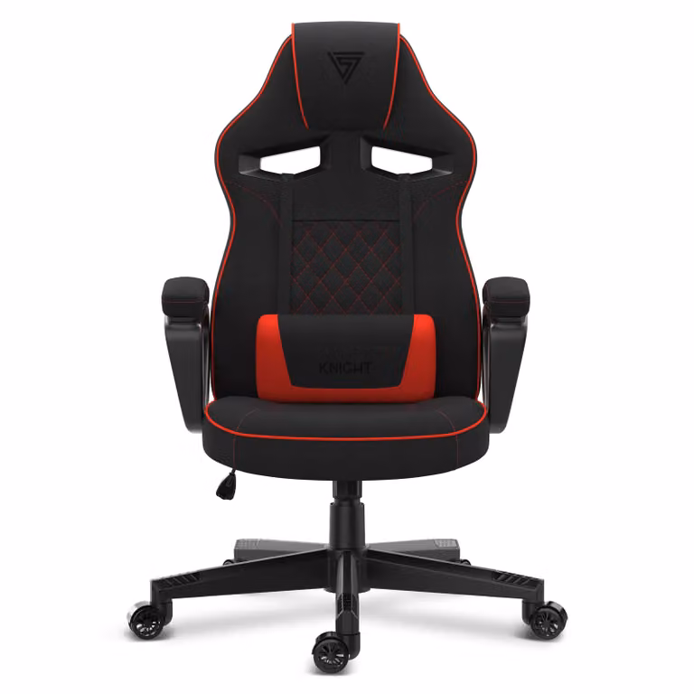 Sedia da gioco SENSE7 Knight in tessuto nero-rosso - Sedia da ufficio ergonomica Sedia da scrivania Sedia da computer Sedia da gaming Sedia da corsa 120 kg