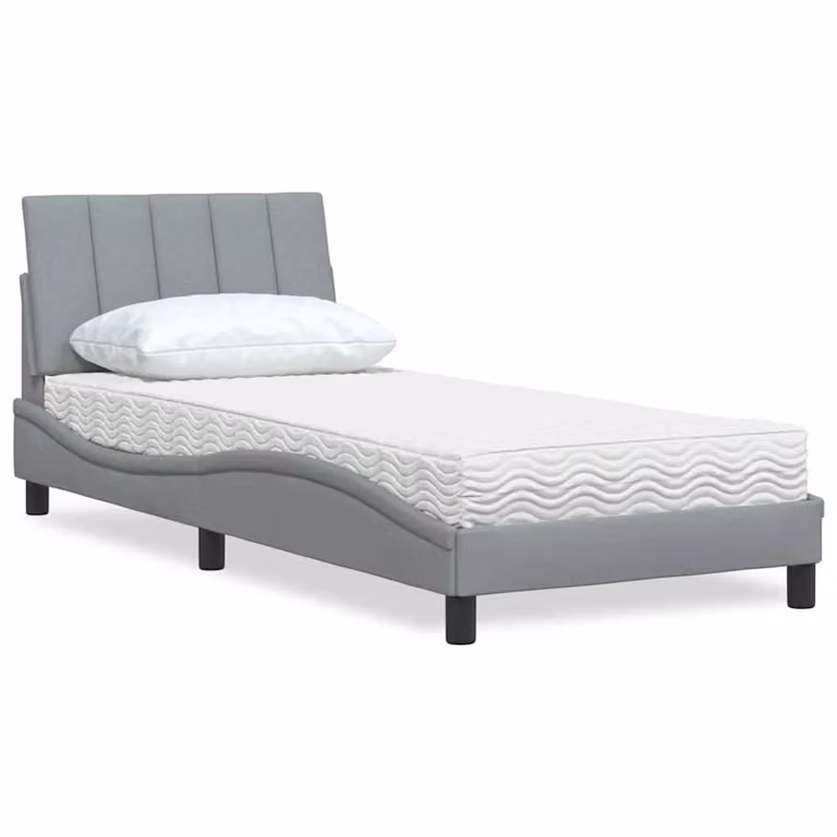 Letto con Materasso Hanko vidaXL Grigio Chiaro in Tessuto 90x190 cm