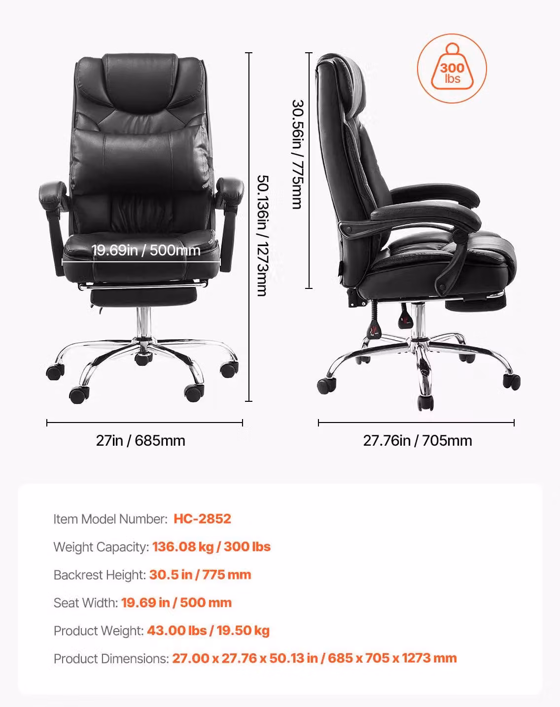 Sedia da ufficio - Sedia ergonomica - Sedia per scrivania - Schienale regolabile fino a 135°