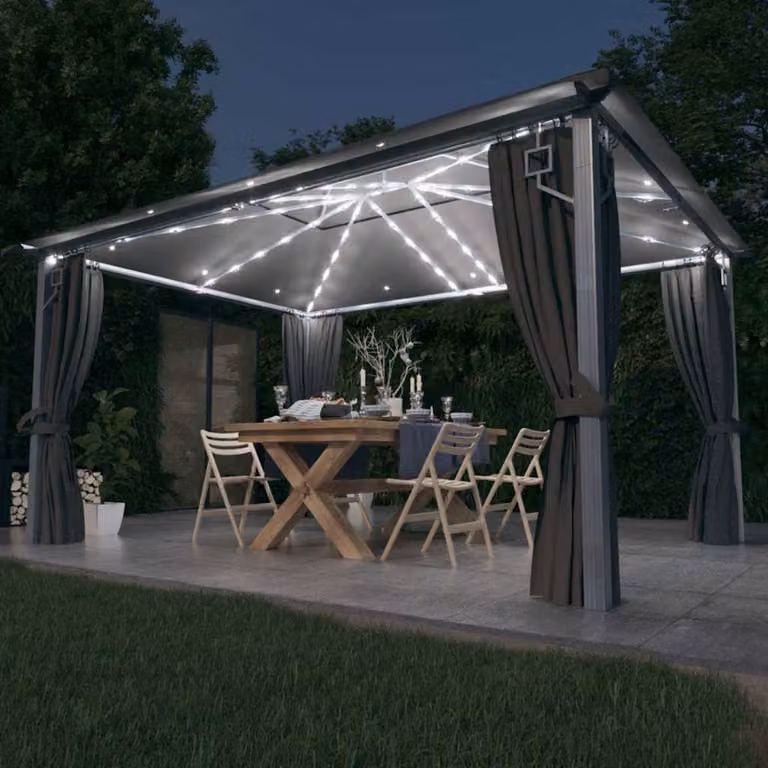 vidaXL Gazebo con Tende e Luci LED in Alluminio e Acciaio, Antracite, L 400 x P 300 x H 270 cm