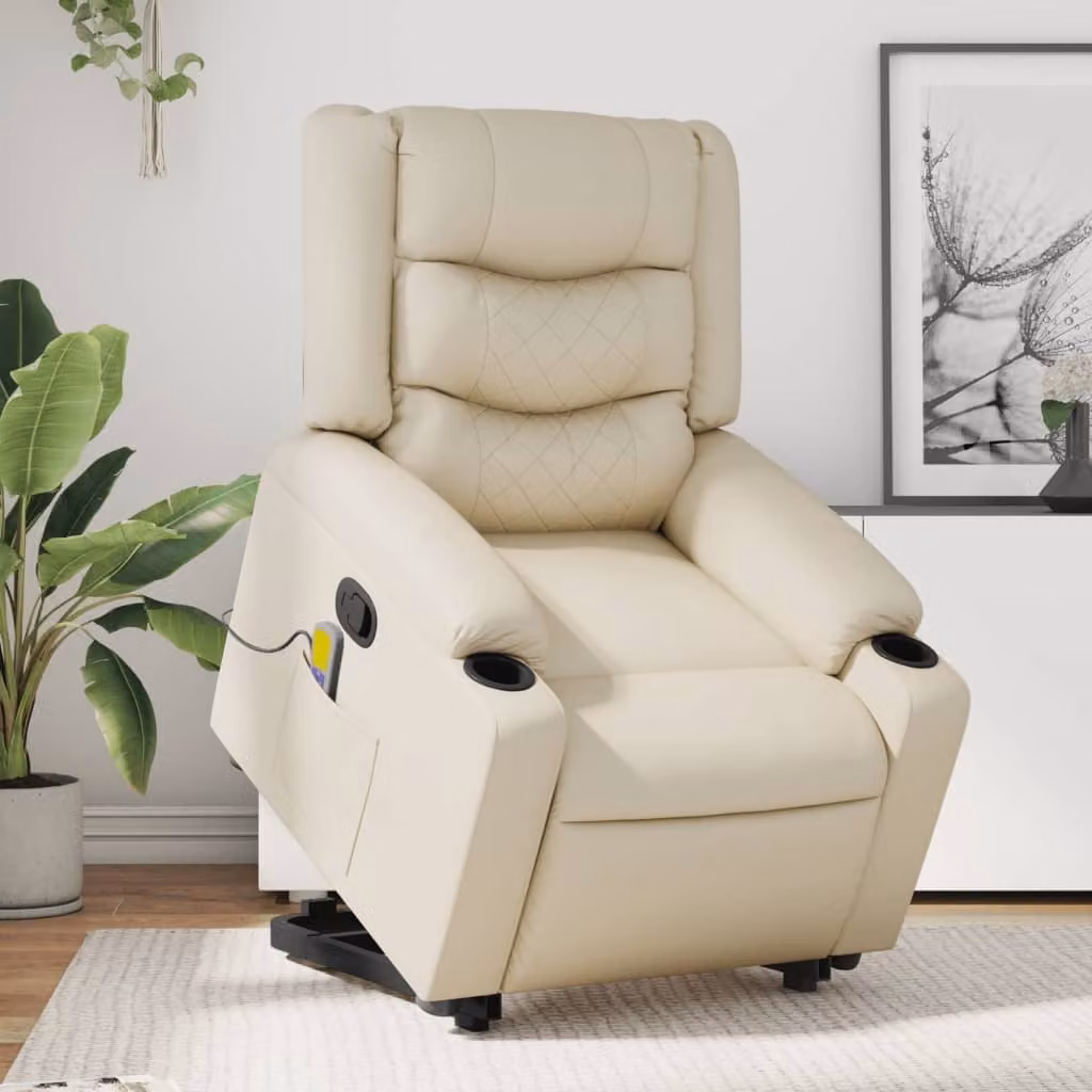 Poltrona Alzapersona Reclinabile con Assistenza Elettrica vidaXL in Similpelle Beige