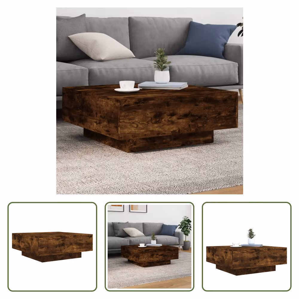 The Living Store tavolino in rovere fumé 80x80x31 cm materiale a base di legno