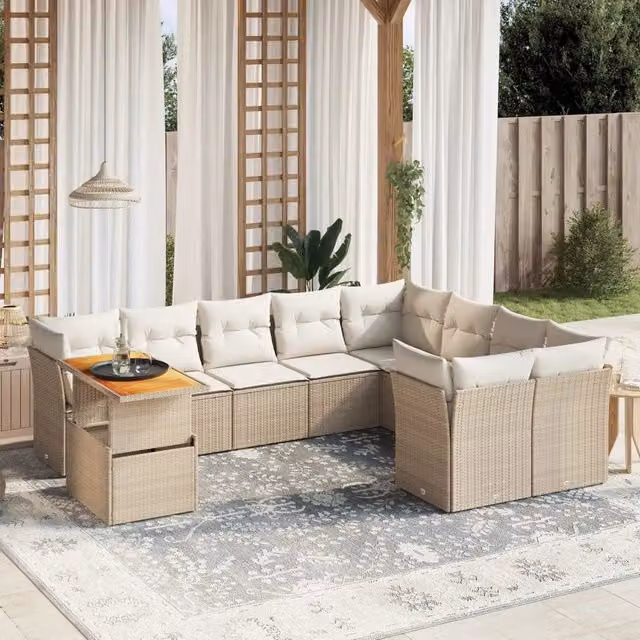 Set Divano da Giardino VIDAXL in Polyrattan con Cuscini Beige, Design Moderno a L per 10 Persone – 1