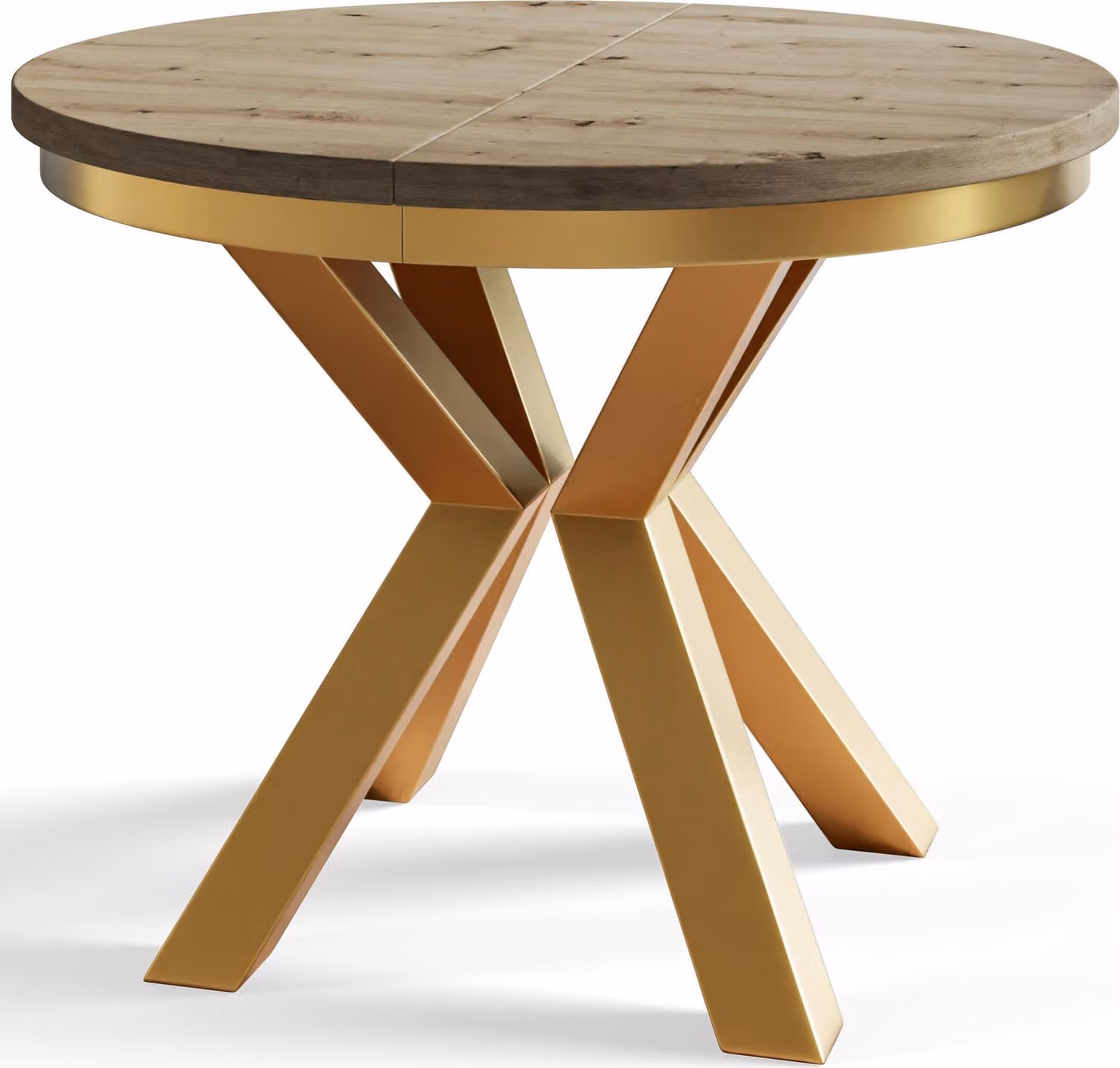 Tavolo da pranzo rotondo LOFT, tavolo allungabile diametro: 120 cm/200 cm, tavolo da soggiorno colore: marrone opaco, con gambe in metallo color oro