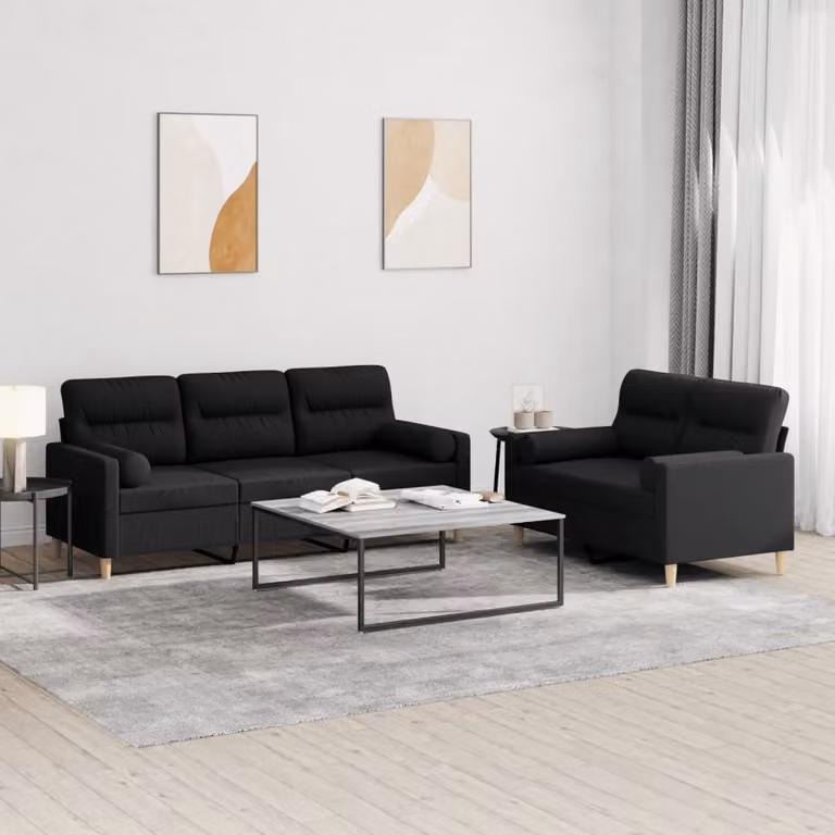 Maison Exclusive - Set divano a 2 posti con cuscini, tessuto nero