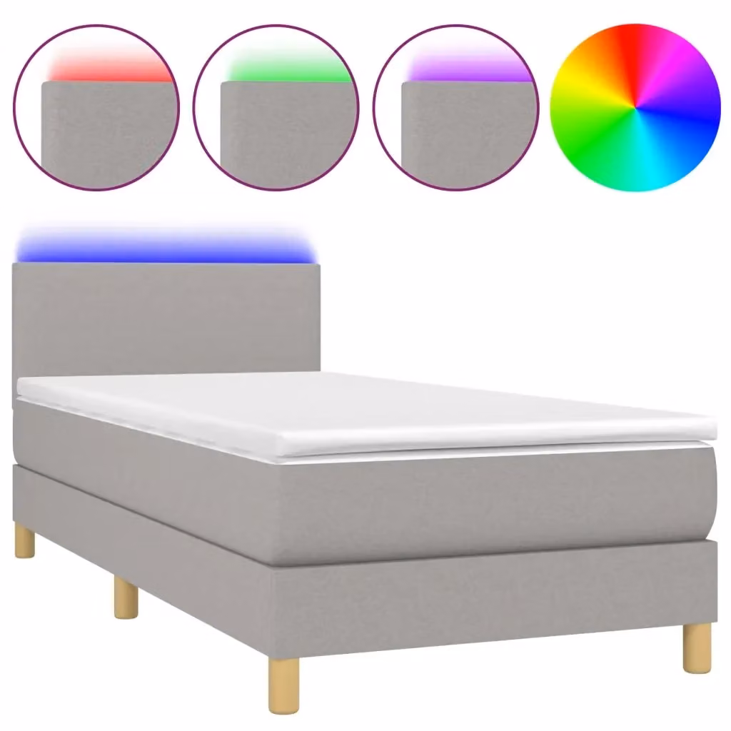 Letto Ibrido con Materasso e Illuminazione LED vidaXL in Tessuto Grigio e Bianco L/P: 90 x 200 cm – 2
