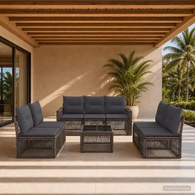 Set Divano da Giardino 8 Pezzi vidaXL in Polyrattan Grigio e Antracite con Tavolino e Cuscini – 1