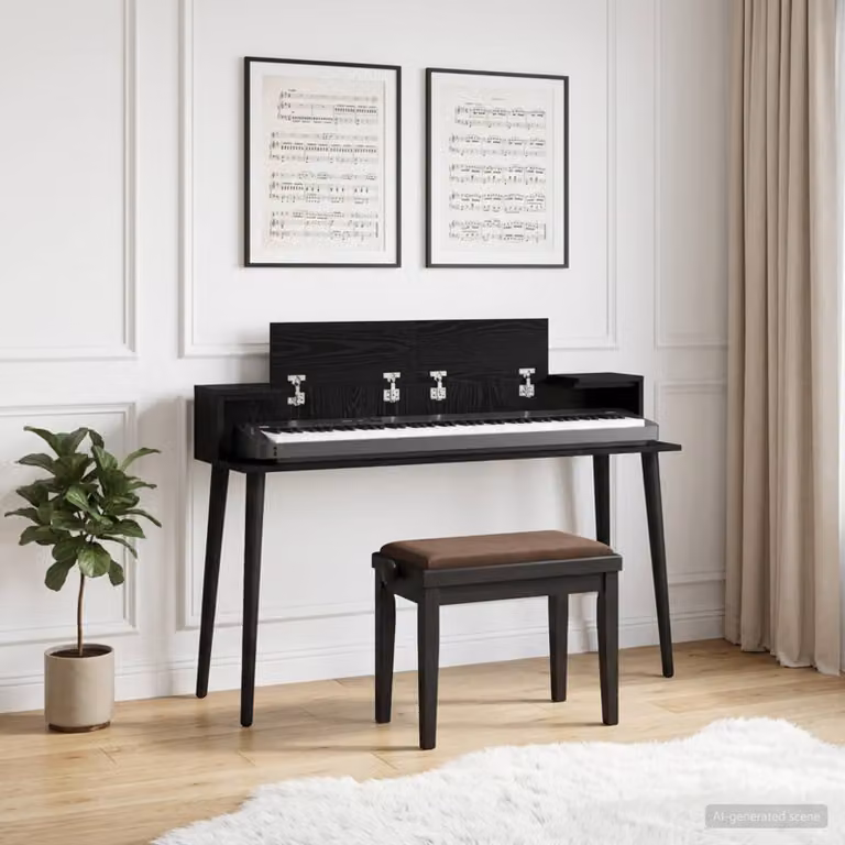 Scrivania da studio moderna vidaXL in MDF laminato, colore nero, L 130 x P 36 x H 19,5 cm