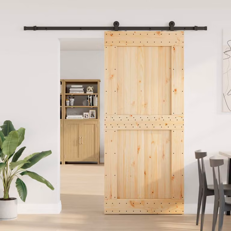 vidaXL Porta scorrevole NARVIK moderna in legno e acciaio, Naturale e Nero, L: 100 cm, H: 210 cm