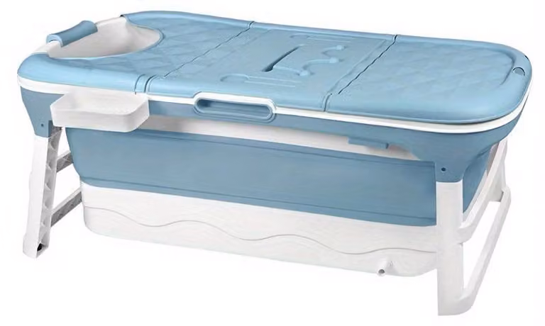 Vaschetta da bagno pieghevole – Vasca da bagno pieghevole – Vaschetta da bagno mobile con rulli massaggianti e comodo ripiano portaoggetti