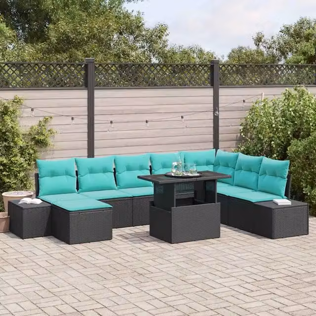 Set Divano da Giardino 9 pz Nero polyrattan 3357979
