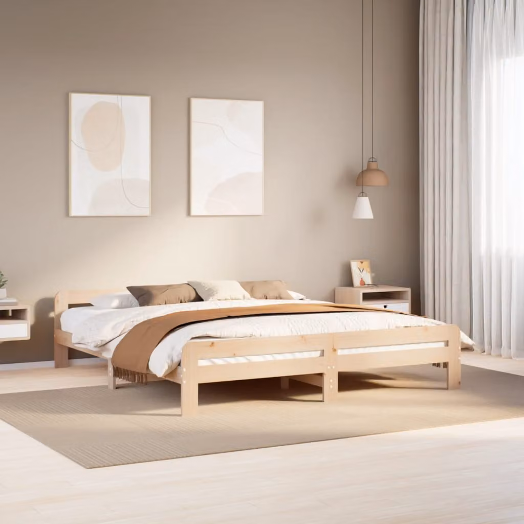 Letto senza materasso vidaXL in legno massello di pino marrone L: 200 cm, P: 200 cm, H: 180 cm – 1