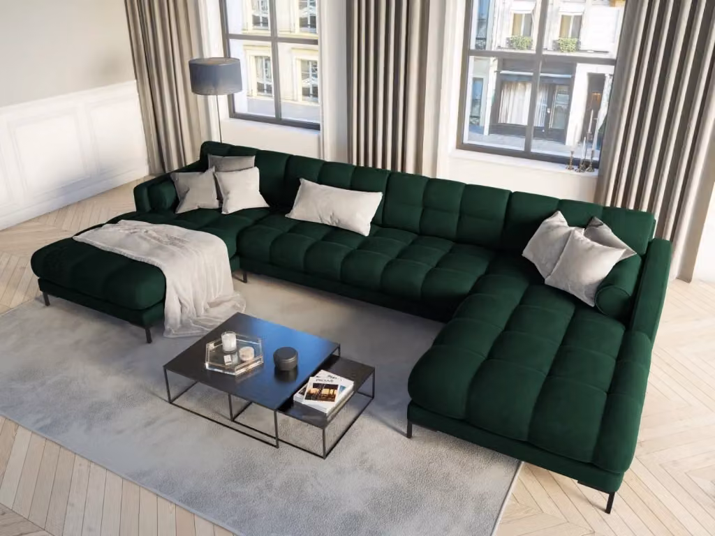 Divano panoramico Bali da 7 posti Cosmopolitan Design in velluto verde bottiglia con forma a L e sedute orientate a sinistra – 2