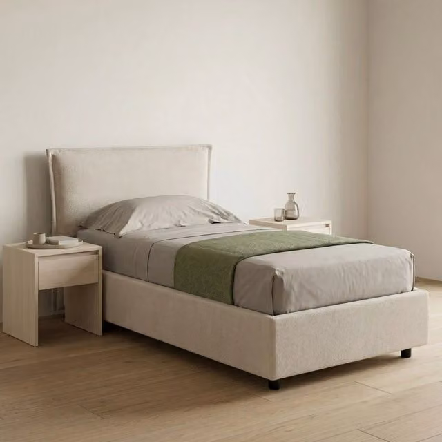 Letto Singolo Brozolo DMORA con Materasso Incluso, Design Moderno Made in Italy, Beige, L/P/H: 80 x 190 x 90 cm