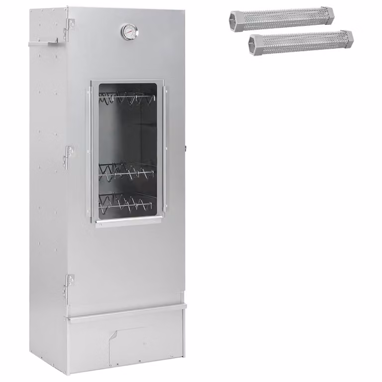 vidaXL Forno Affumicatore Verticale a Pellet in Acciaio Zincato Argento L/P/H: 44,5 x 29 x 110 cm