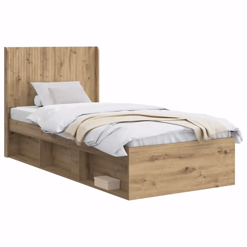 Letto moderno con contenitore e testata vidaXL in legno color rovere, L/P/H: 193 x 90 x 97 cm – 2