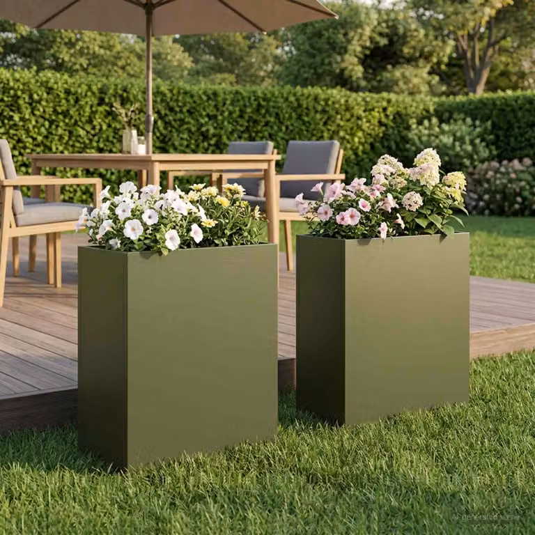 Set di 2 vasi da giardino vidaXL in metallo verde, L/P/H: 40 x 20 x 50 cm