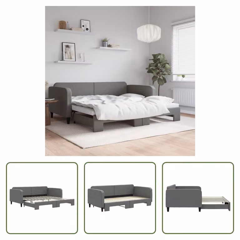 The Living Store letto da giorno allungabile grigio scuro 100x200 cm in tessuto