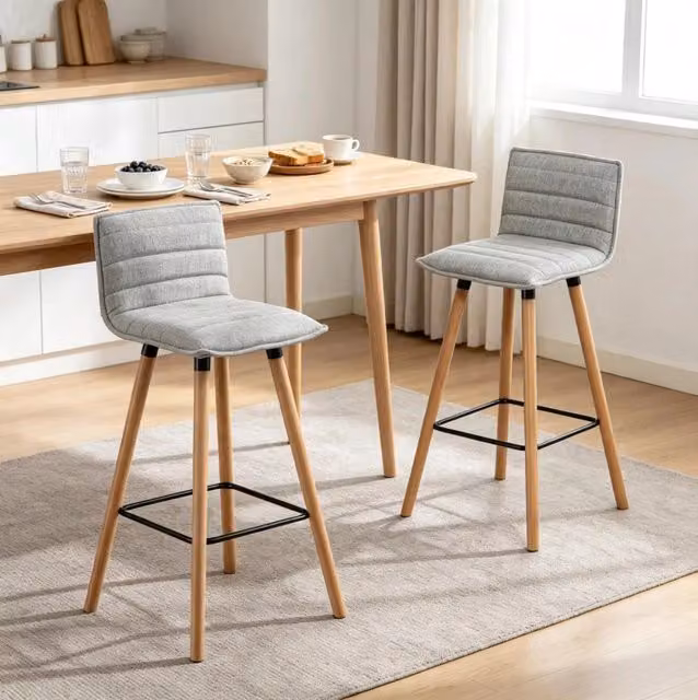 Set di 2 sgabelli da bar 48x48x99,5 cm in tessuto e legno grigio chiaro con schienale