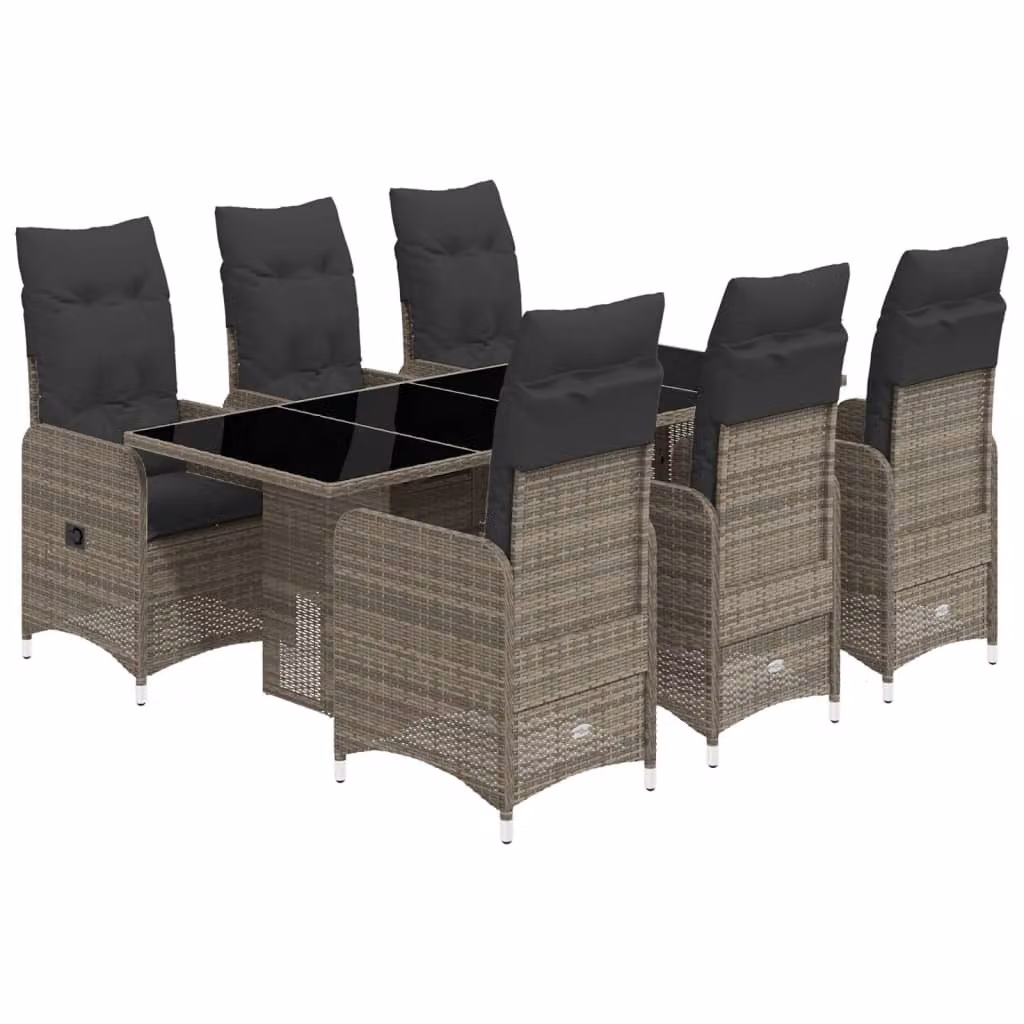 Set Bistrò da Giardino 7 pz con Cuscini in Polyrattan Grigio