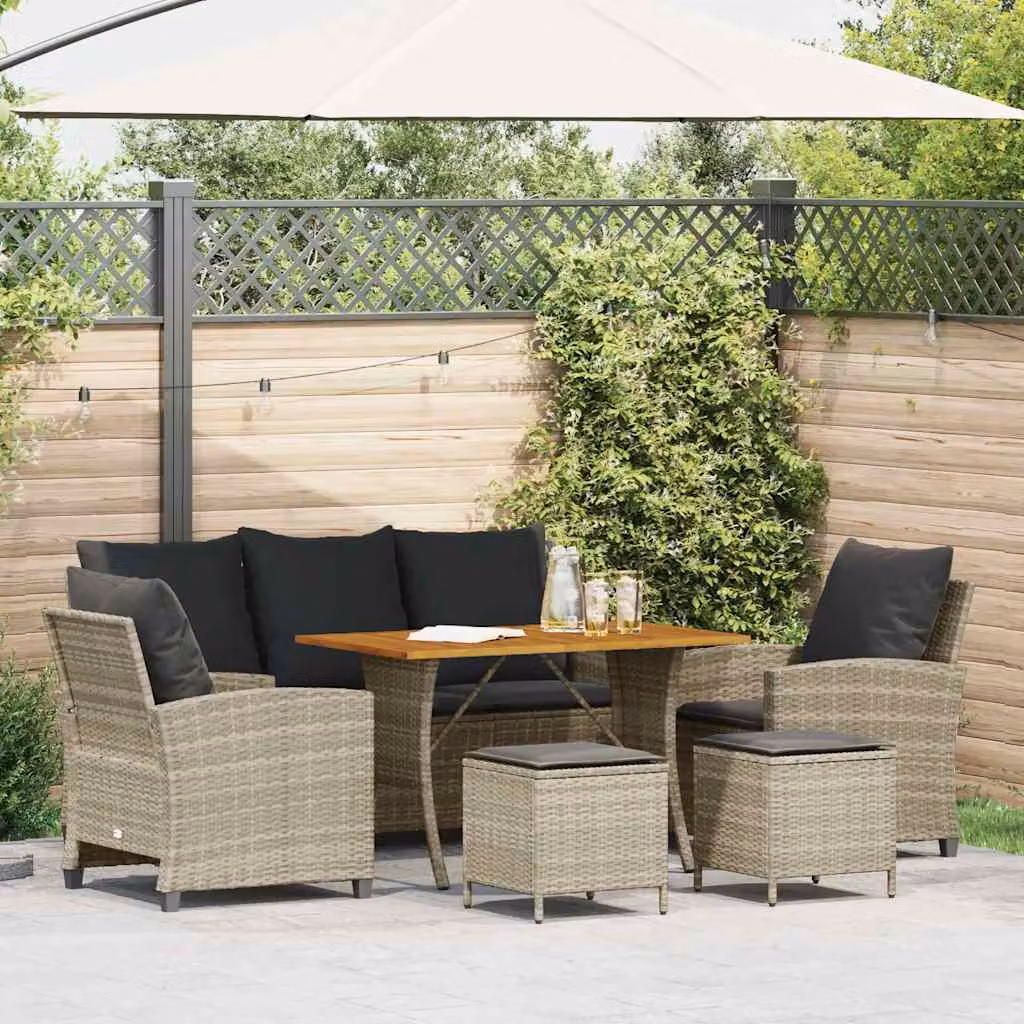 Set Divano da Giardino vidaXL in Polyrattan Grigio con 6 Pezzi e Cuscini Imbottiti