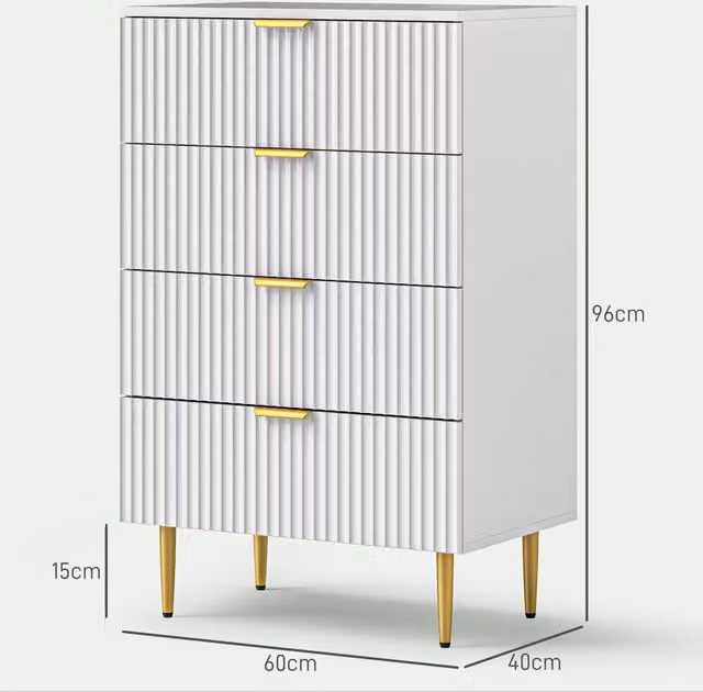 Cassettiera da camera da letto 4 cassetti 60 x 40 x 96 cm ampio spazio di archiviazione sicuro antiribaltamento moderno ed essenziale in MDF bianco 21_0001642