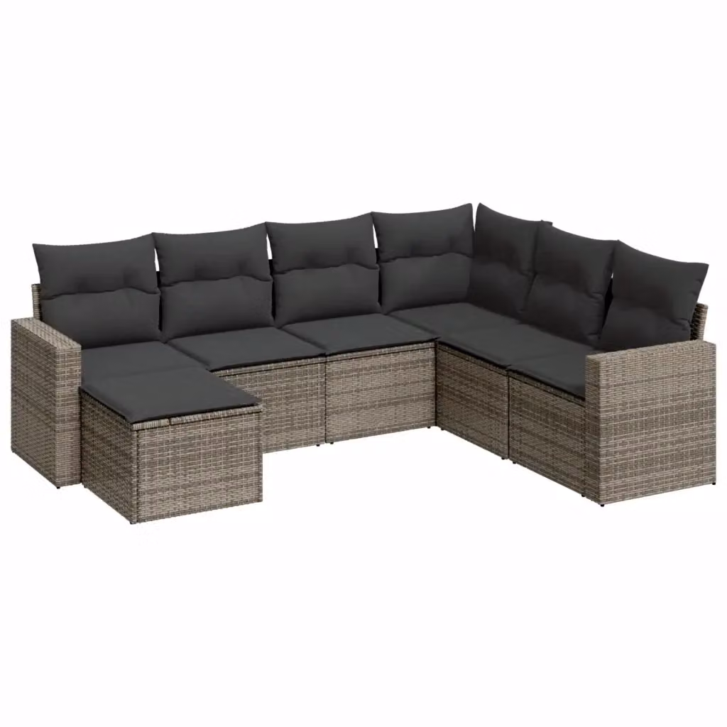 Set di divani da giardino vidaXL 7 pz in rattan con cuscini grigi e struttura in acciaio – 2