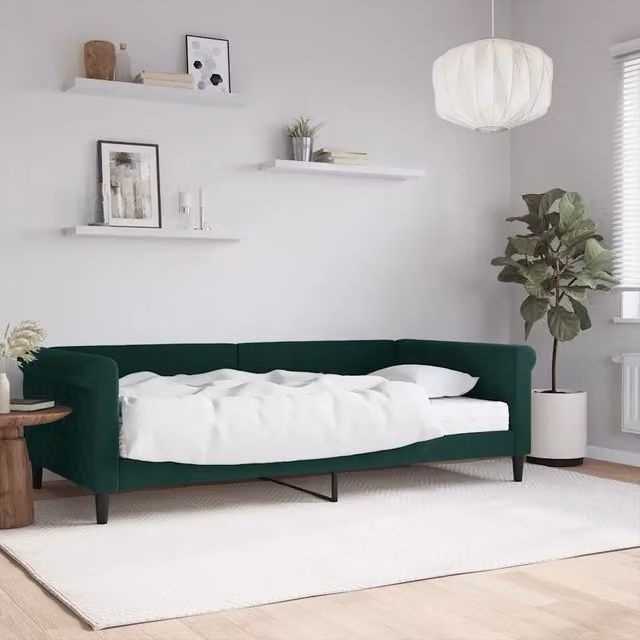 Divano Letto con Materasso Verde Scuro 100x200 cm in Velluto 3197756