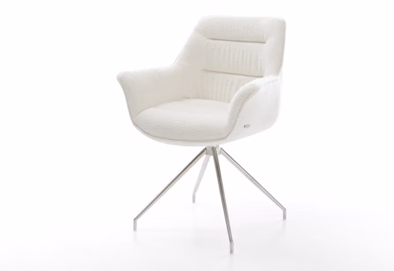 DELIFE Sedia da pranzo Kaira-Flex Bouclé Soft Beige con base a croce conica in acciaio inossidabile