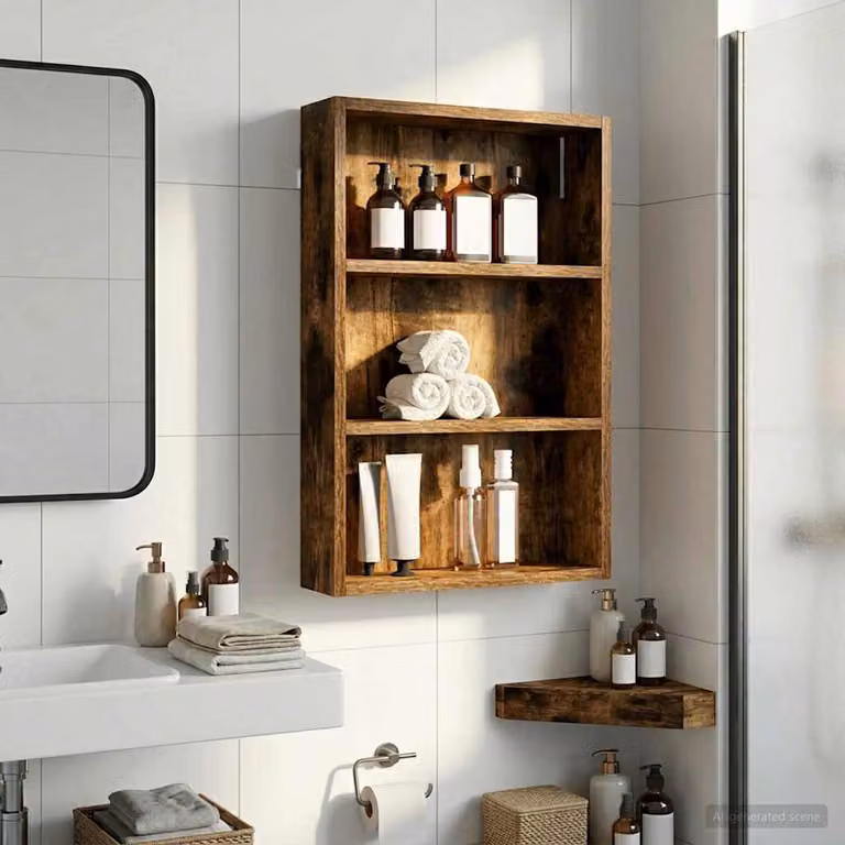 Armadio da bagno a muro vidaXL moderno in legno marrone con ripiani interni L 40 cm, P 10 cm, H 60,5 cm