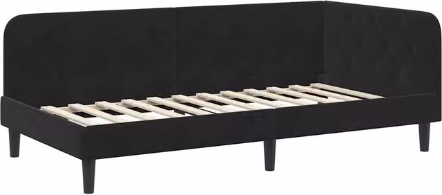 Letto singolo | Letto per adulti | Cornice del letto ad angolo Nero 90 x 200 cm Velluto
