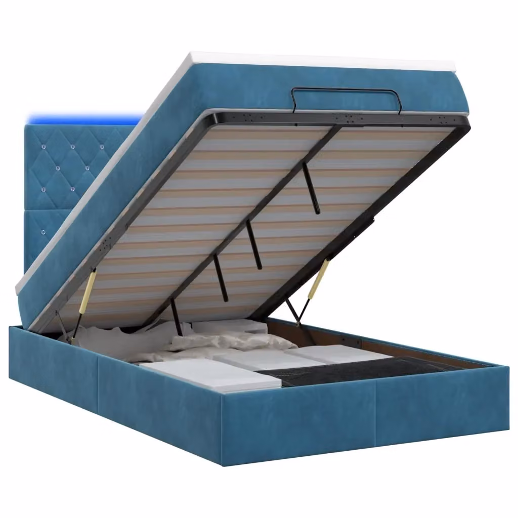Letto Ottomano con Materasso Ibrido e Illuminazione LED vidaXL Blu e Bianco L/P/H: 120 x 200 x 88 cm – 2