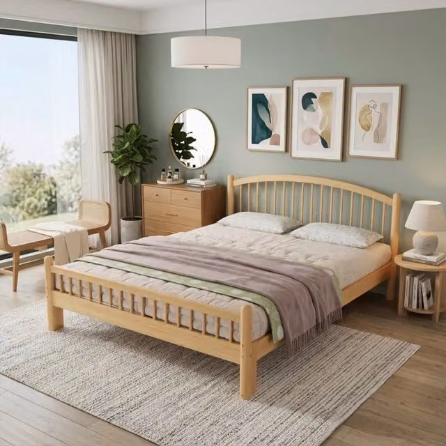 Letto singolo Minimal in legno massello di pino naturale con rete a doghe, L/P/H: 140 x 200 cm