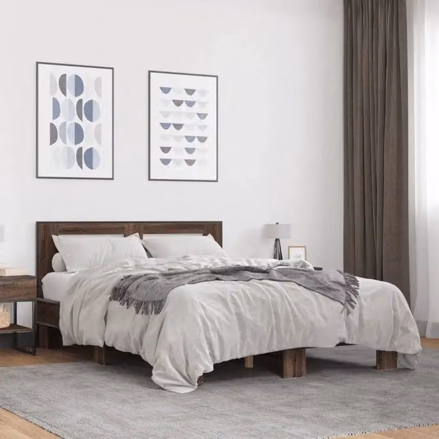 Letto Giroletto vidaXL in Legno e Metallo, Rovere Marrone, L/P/H: 120 x 200 x 15 cm
