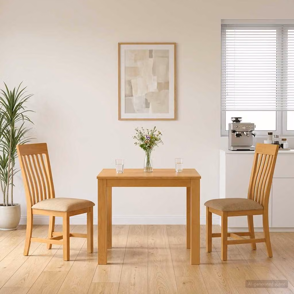 Set da pranzo moderno vidaXL in legno di quercia beige composto da tavolo rettangolare e 3 sedie L: 110 cm, P: 75 cm, H: 90 cm
