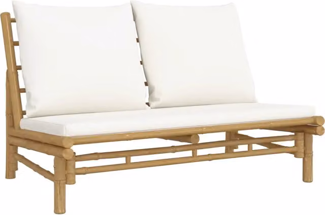 Panchina da giardino in bambù con cuscini bianchi DESIGN IN L: 110 cm, P: 85,5 cm, H: 73,5 cm