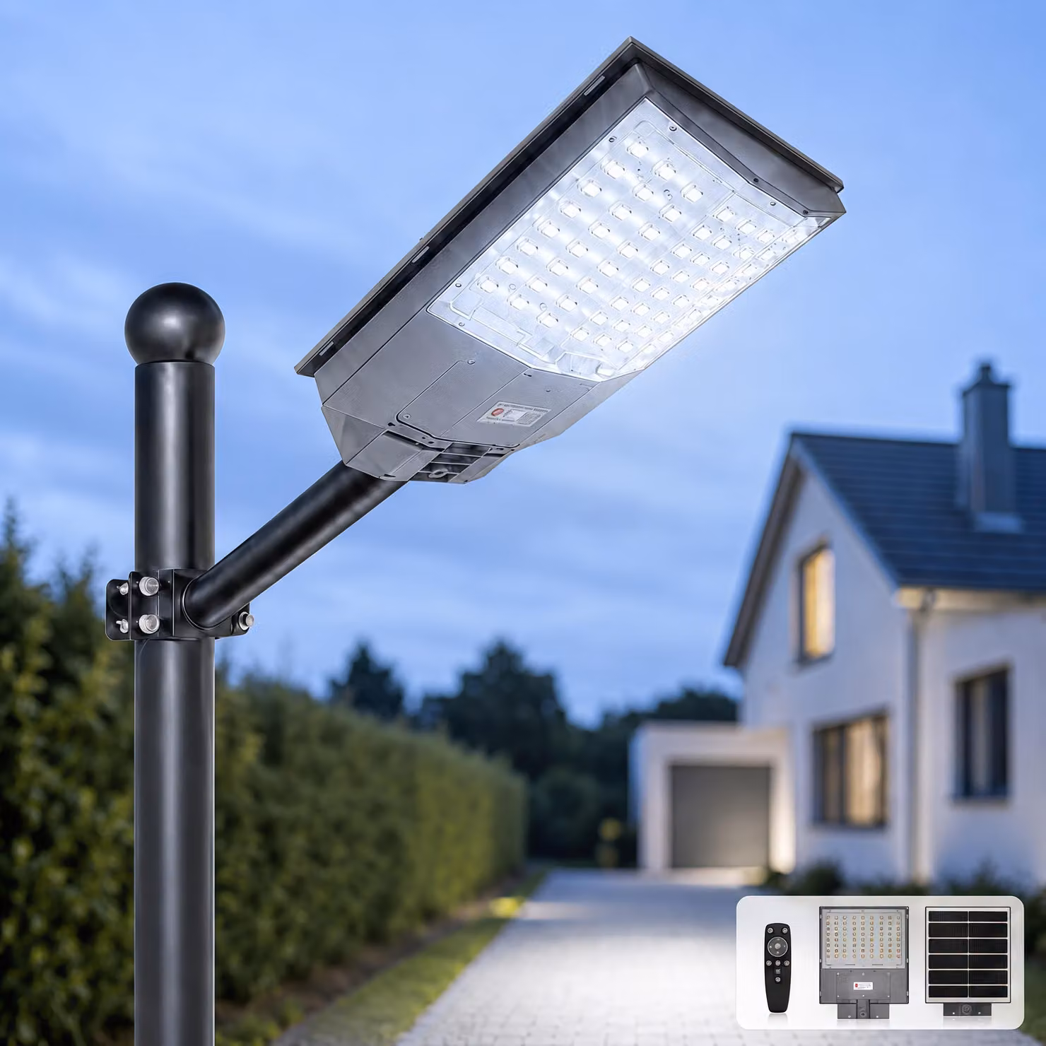 Lampione stradale a LED da 1000 W con 72 LED, sensore di movimento e telecomando, impermeabile IP67, lampada solare da esterno per giardino e cortile, luce bianca fredda