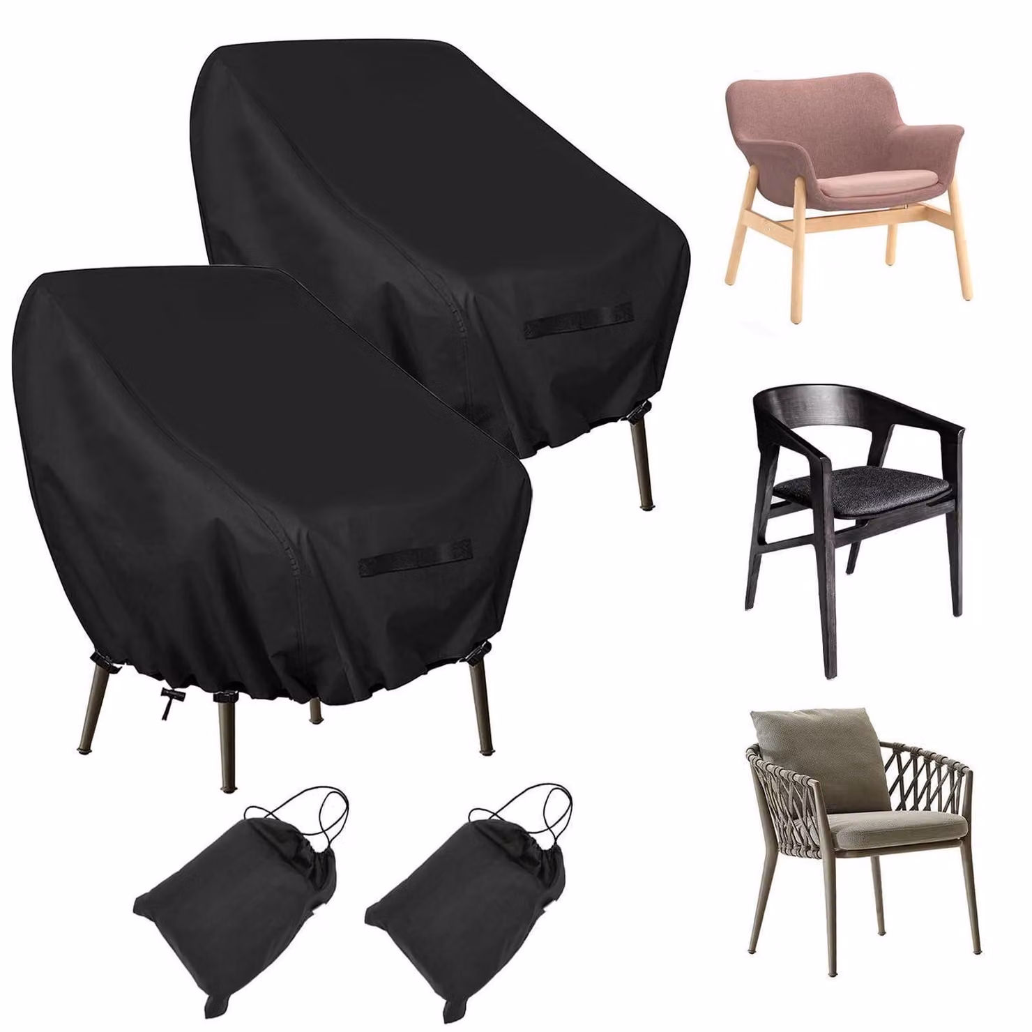 2 coperture per sedie da giardino, dimensioni 89x97x74 cm, impermeabili, in tessuto Oxford 420D con fibbie