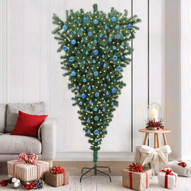 vidaXL Albero di Natale Artificiale Pre-illuminato Capovolto con Set di Palline