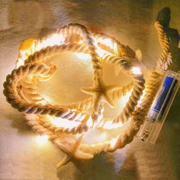 Catena luminosa a LED con conchiglie e stelle marine, 1,6 metri, 15 LED, luce bianco caldo, set da 2