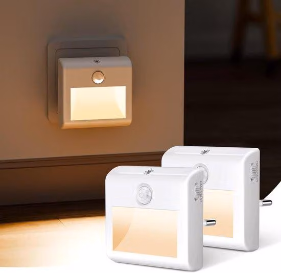 Lampada da notte a LED a doppia intensità con sensore di movimento e funzione di regolazione dell'intensità luminosa, luce bianca calda, alimentazione automatica, per corridoi, scale e camere da letto