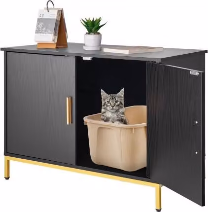 Mobiletto per Lettiera per Gatti VEVOR in Stile Moderno, Colore Nero, con Gambe e Maniglia in Metallo, Ideale per Camera da Letto e Soggiorno