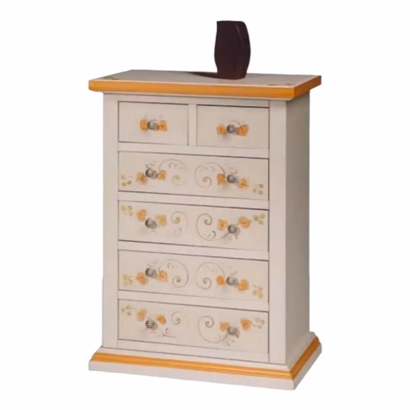 Cassettiera in legno shabby chic con 6 cassetti decorata floral Mobili 2G L: 62 cm, P: 37 cm, H: 93 cm – 1