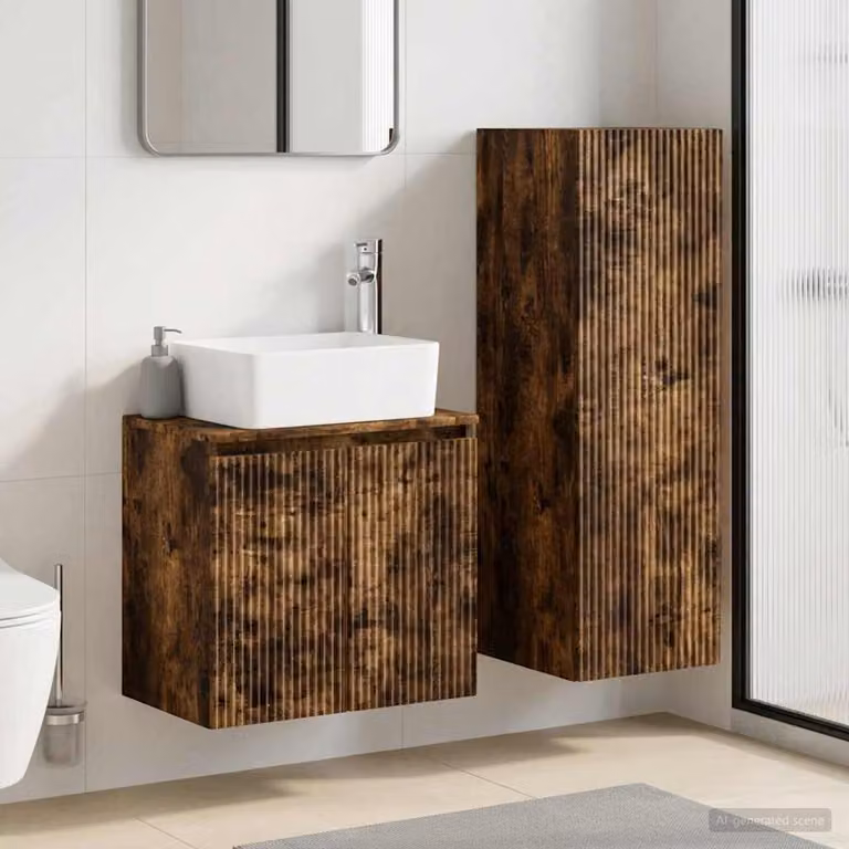 Set di mobili per il bagno moderno vidaXL composto da mobile lavabo e pensile in legno marrone, L/P/H: 33 x 34,5 x 100 cm