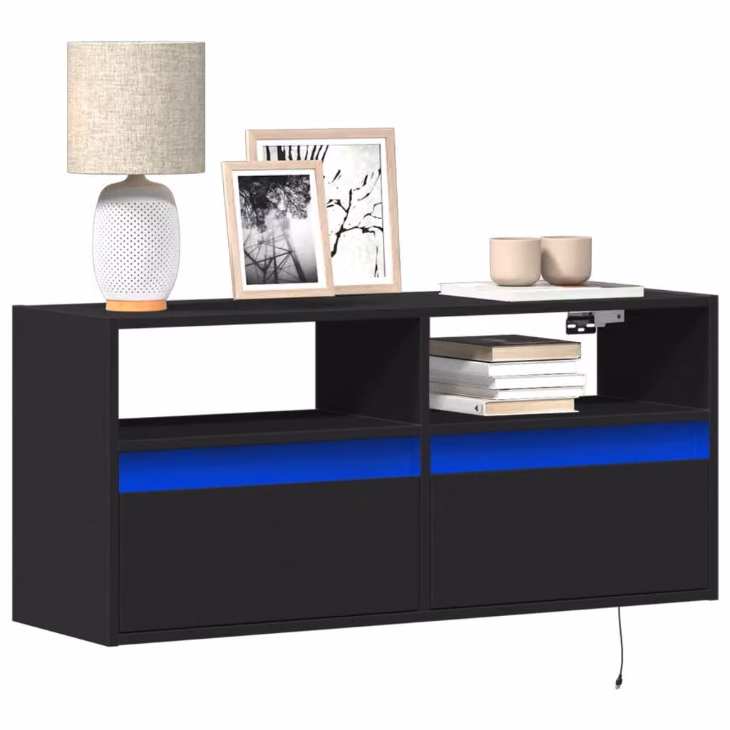 Mobile TV a parete vidaXL con luci LED integrate, Nero, L 100 cm x P 31 cm x H 45 cm